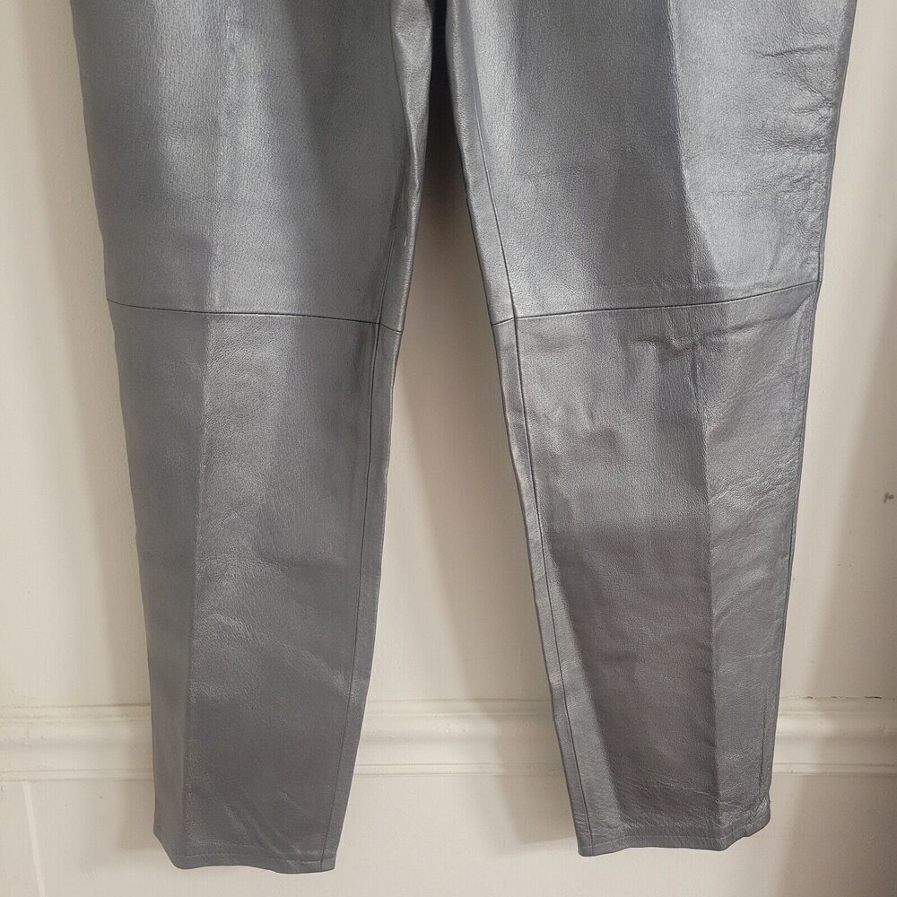 Vintage Forenza Size 16 Leather Pants  Silver Cigarette High Rise Disco - Picture 4 of 11